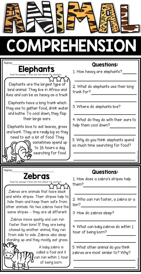 Animal Reading Comprehension Passages Reading Comprehension