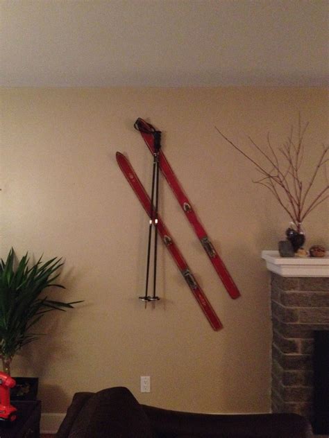 Old Wooden Skis Mounted To The Wall Simply Drilled A Hole Through The