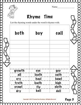 Employ a printable reading activity that helps build skills in matching rhyming words. 2nd Grade Sight Words Rhyming Activity by Custom Core ...