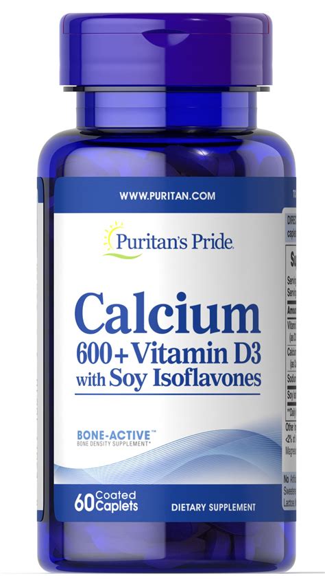 Calcium 600 Vitamin D3 With Soy Isoflavones 60 Coated Caplets 10610 Puritans Pride