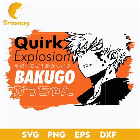 An Orange And White Poster With The Words Quirk Explosion Bakigo Dsia