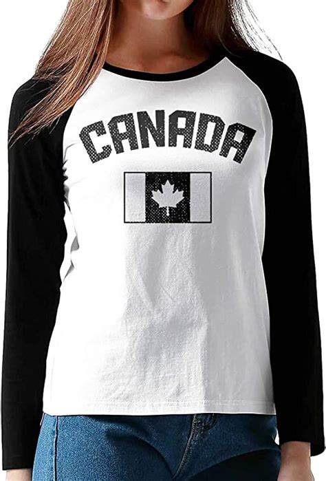 womens long sleeved round neck t shirt casual canada canadian flag 100 cotton blouse tops for