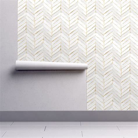 Chevron Wallpaper Chevron Painted White Gold By Crystal Etsy
