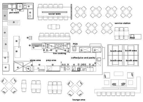 2d Cad Drawing Of Cafe Restaurant Furniture Layout Plan Autocad File