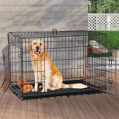 Buy 48 Inch Large Dog Cage Dog Kennel Double Door Folding Metal Wire