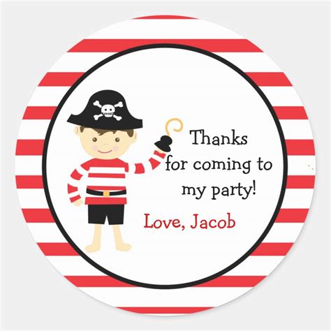 Pirate Birthday Party Favor Stickers Labels Seals Zazzle