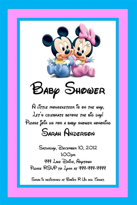 Noras nursery 20 baby shower invitations floral (girl ). Baby Mickey and Minnie Mouse Baby Shower Invitation ...