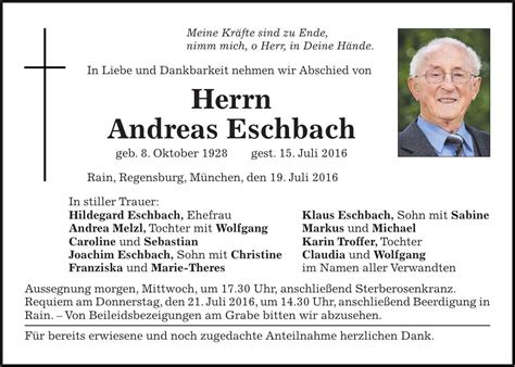 Außerdem warnt söder vor parallelgesellschaften in deutschland, wie sie bereits in frankreich oder belgien existieren. Traueranzeige (785845) - Familienanzeigen / Todesanzeigen ...