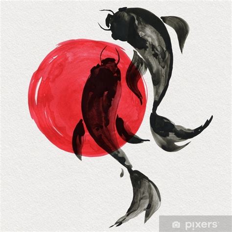 Wall Mural Koi Fishes In Japanese Painting Style Traditional Beautiful
