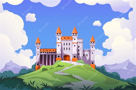Premium Vector Medieval Castle Landscape Cartoon Medieval Chateau