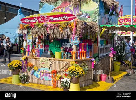Colourful Booth With Tropical Beach Theme Selling Flavoured Slush Stock