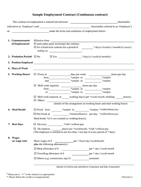 Sample Employment Contract Erb Fill And Sign Printable Template