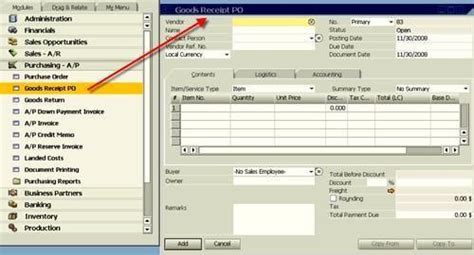 Goods Receipt Processing In Sap Sap Business One Implementation