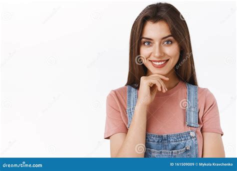 enthusiastic intrigued good looking woman listen interesting idea smiling pleased nod in