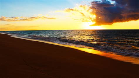 Download 1920x1080 Wallpaper Sunrise Beach Sea Waves Skyline Full