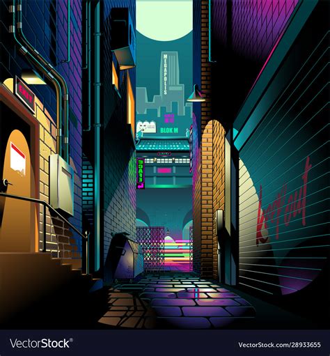 Alley At Night Cyber Punk Theme Royalty Free Vector Image