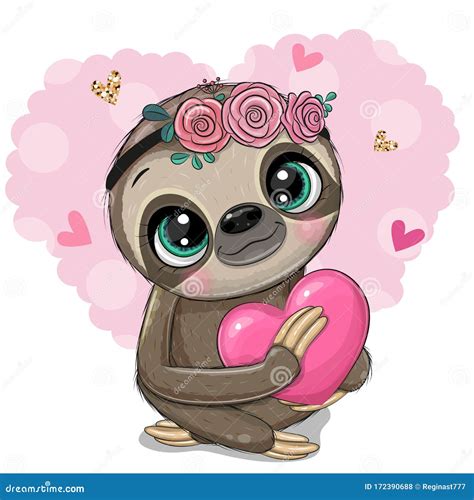 Cartoon Sloth With Flowers On A White Background 161706371