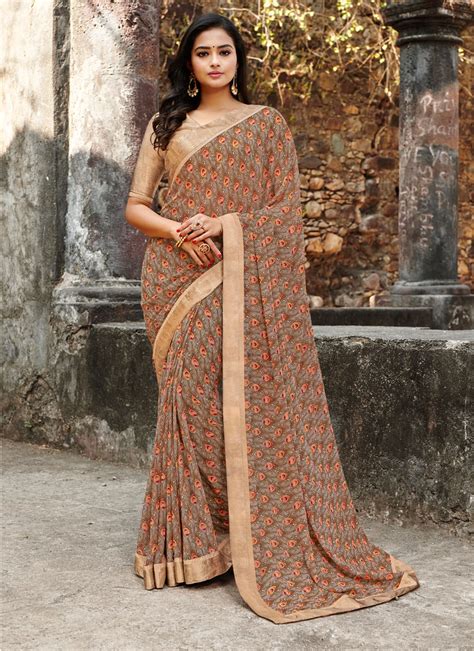 Multi Colour Satin Silk Floral Print Printed Saree Buy Online Designer Sarees