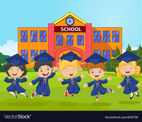 Cartoon Little Children Graduation Celebration On Vector Image