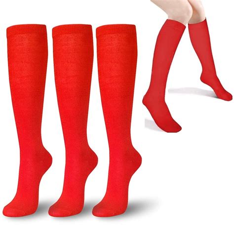 3 Pairs Knee High Womens Socks Uniform School Soccer Girls Red Size 6 8 Lg Lot