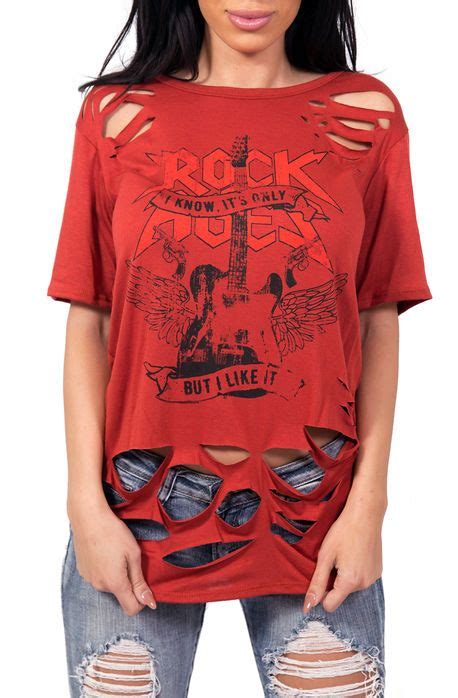 Tag Twenty Two Distressed Rock Graphic Tee In Red Fashion Diy Shirt