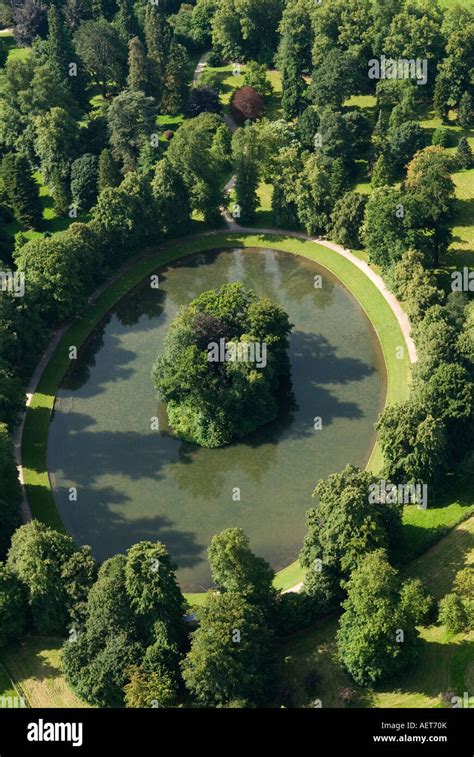 Aerial View Of The Oval Lake And Island Where Princess Diana Of Wales
