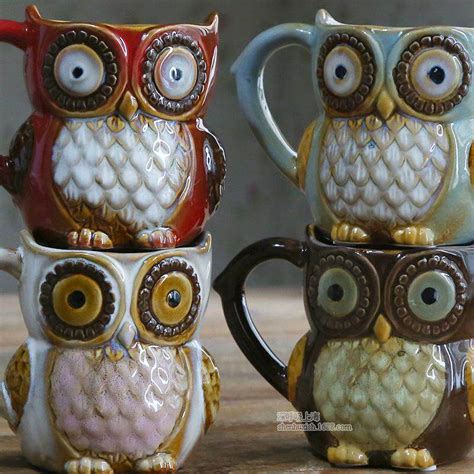 Retro Night Owl cerámica taza de café de leche de la historieta del té