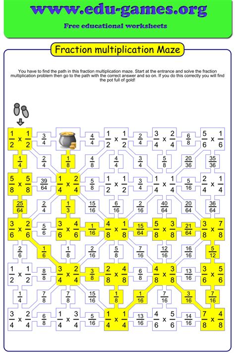 Fraction Multiplication Maze Worksheet Maker With Like And Unlike