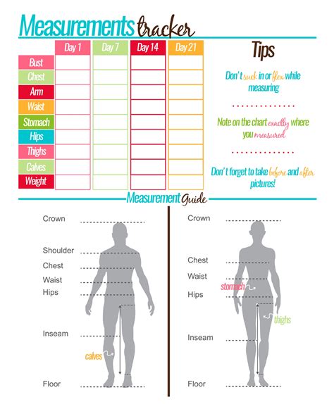 Free Printable Body Measurement Chart For Weight Loss Printable Templates