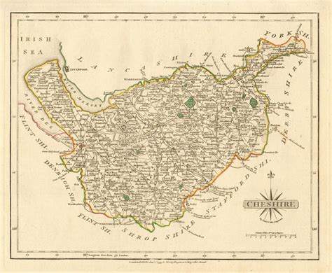 Antique County Map Of Cheshire By John Cary Original Outline Colour 1793