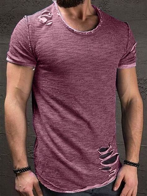 Herren T Shirt Kurzarm Schwarz Grau Purpur Graphic Einfarbig Rundhalsausschnitt Täglich Kleidung