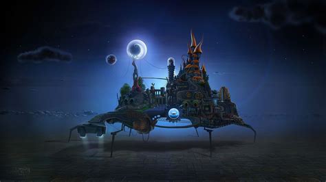 Fantasy Art Surreal Clouds Tower Stairs Sphere Lights House Ropes Bricks David Fuhrer