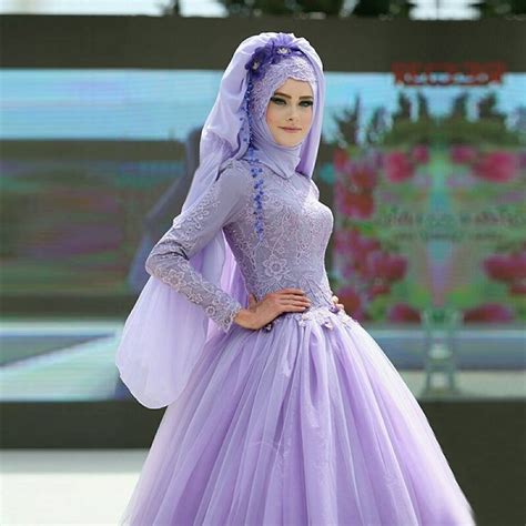 Hijab Lavender Muslim Evening Dress Ball Gown Long Sleeve Islamic Women