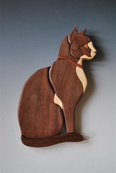 Black Cat Sculpturewood Cat Wallhangingintarsia Cat