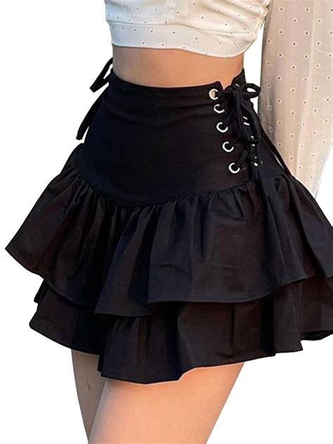 black lace up mini skirt msdark