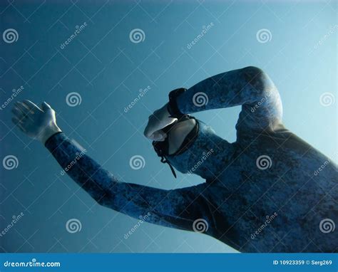 Close View Of The Freediver Making Deep Dive Stock Image Image Of