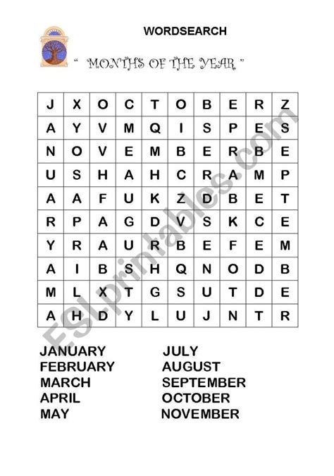 Wordsearch Months Of The Year Esl Worksheetdeanhe Word Search