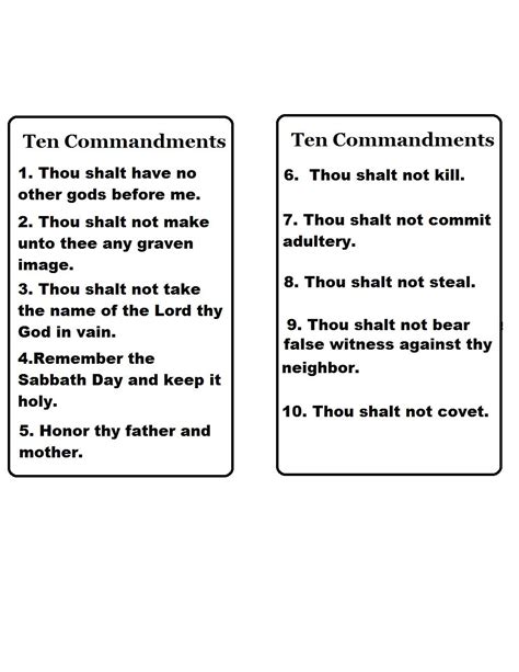 Here is the 10 commandments list from exodus 20 and from deuteronomy 5. Ten Commandments Template | Ten commandments, Prayer resource
