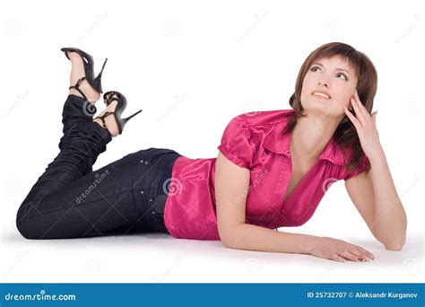 Beautiful Woman Lying Down On Floor Stock Image Image Of Enjoying Friendly