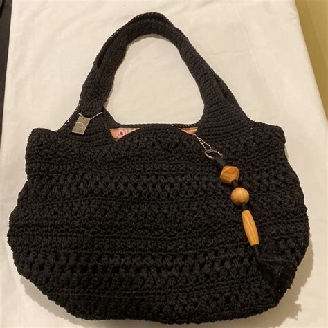 Lina Bags Vintage Lina Boho Style Crocheted Black Shoulder Bag
