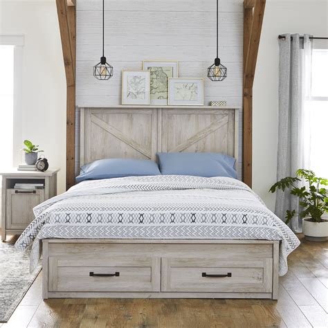 Rustic Queen Bed Frame With Storage Barn Mirror Wall Decor