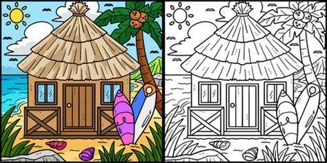 Nipa Hut Summer Coloring Page Colored Royalty Free Vector