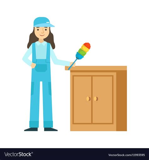 Woman Dusting The Furniture Cleaning Service Vector Image
