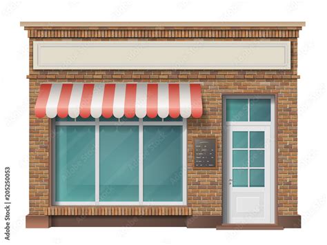 Brick Small Store Building Facade With Big Window And Awning Vector 3d