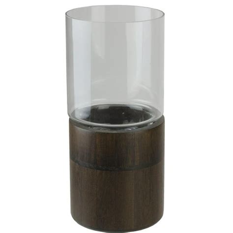 12 Clear Glass Hurricane Pillar Candle Holder With Wooden Base