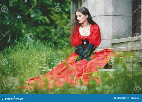 Woman In Red Victorian Dress Stock Image Image Of Outside Model 41481281