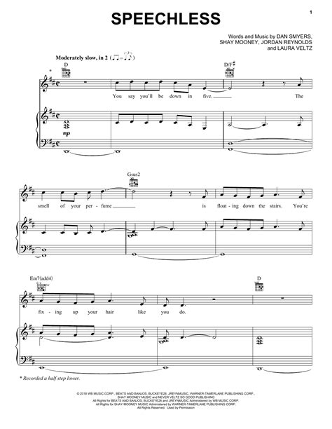Speechless Sheet Music Dan Shay Piano Vocal And Guitar Chords
