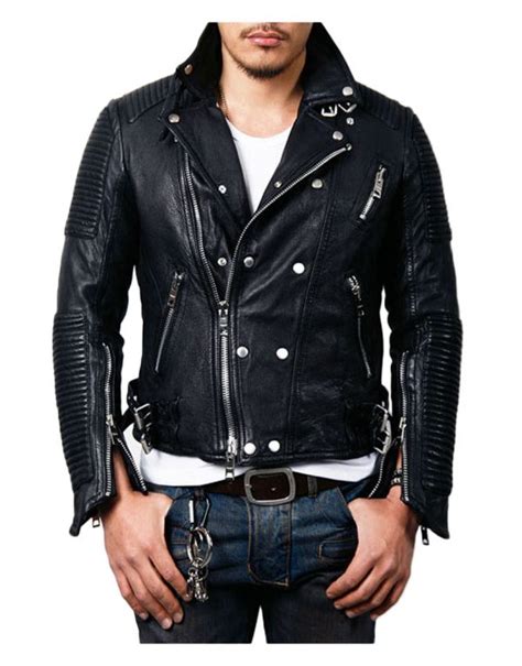 Mens Asymmetrical Zipper Padded Black Leather Biker Jacket Ujackets
