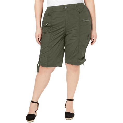 Style And Co Womens Green Mid Rise Cargo Bermuda Shorts Plus 24w Bhfo