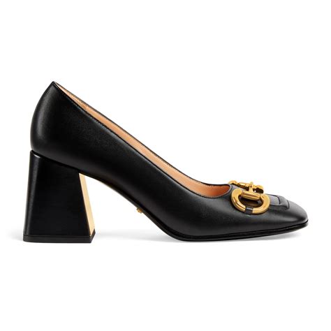 Gucci Leather Mid Heel Pump With Horsebit In Black Lyst